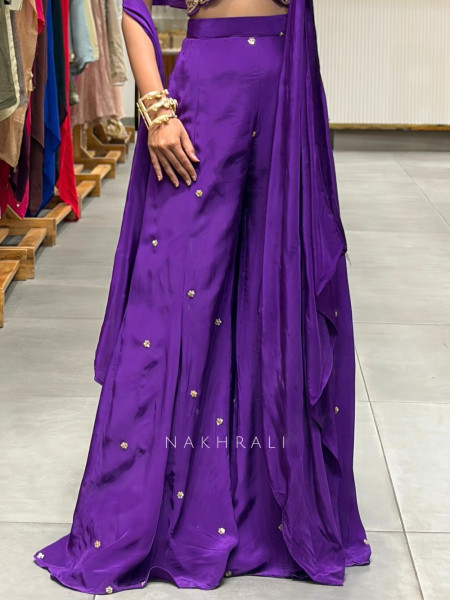 Ruhaya Indo Western Purple Crop Top Palazzo Set with Cut Dana Work