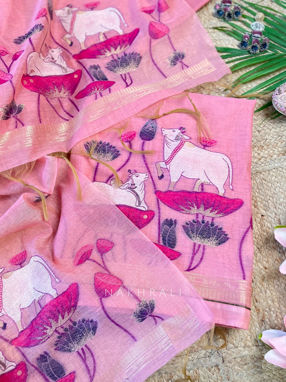 Lotus Meadow Pink Linen Tissue Dress Material Lotus Meadow Pink Linen Tissue Dress Material