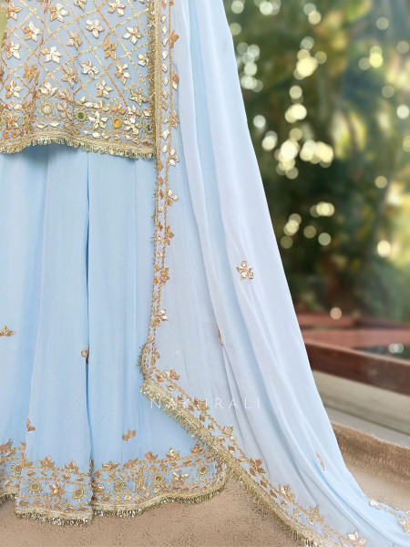 Nivora Sky  Blue Suit Set with Gota Mirror Work