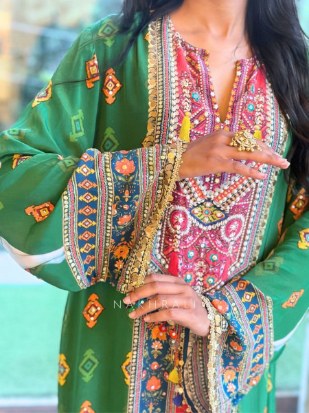 Boho-Chic Polka Long Kurta Pant Set