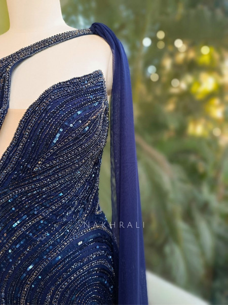 Allure Blue Gown with Cut Dana and Beadwork