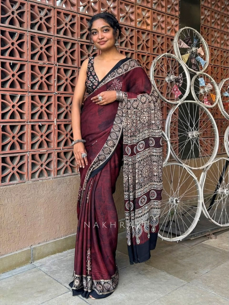Image of Dharini Maroon Modal Silk Saree