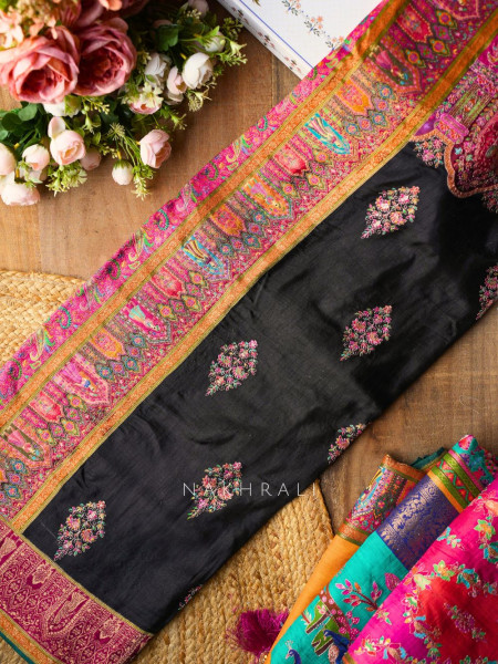 Sarovar Black Woven Motif Saree with Traditional Border