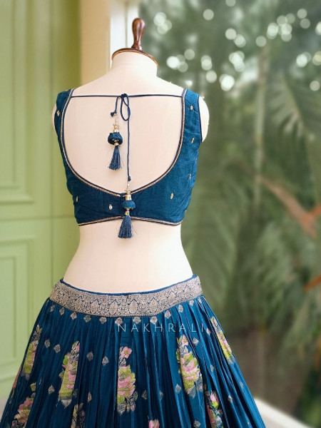 Midnight Flora Blue Embroidered Lehenga