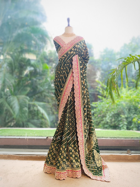 Pranika Green Georgette Saree with Running Blouse Piece