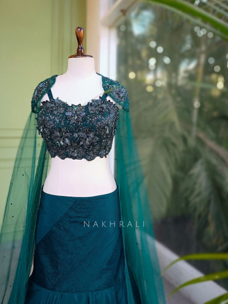 Verdure Green Indo-Western Lehenga Set