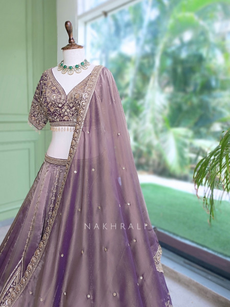Kritvani Purple Velvet Silk Blend Lehenga Set