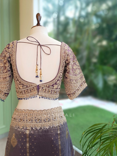 Vyanika Lavender Kota Tissue Silk Saree with Readymade Blouse