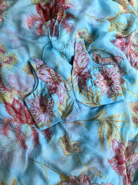 Dahlia Sky Blue Organza Saree with Sequin and Cut Dana Work