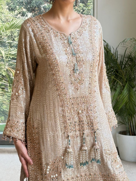Elysian Shimmer Cream Palazzo Suit Set