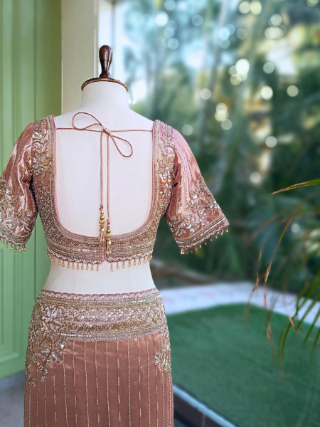 Serenique Peach Shimmer Silk Blend Saree