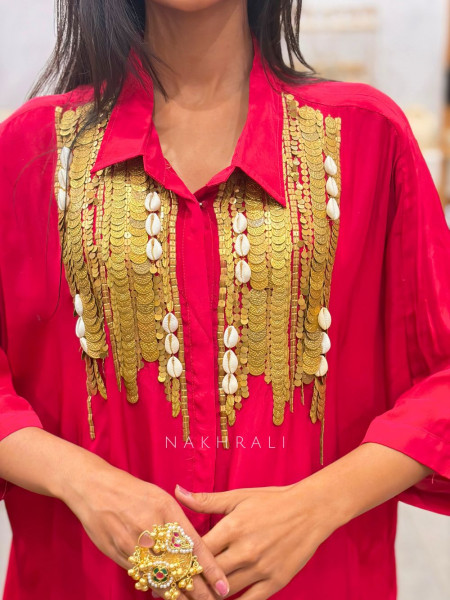 Rivor Red Co-ord Set with Coin Embellishment