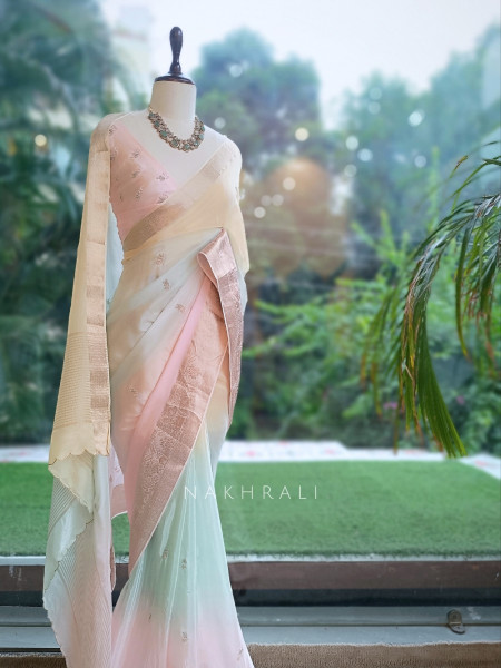 Sorbet Ombre Multicolor Organza-Satin & Banarasi Silk Saree