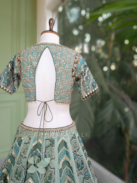 Rivaan Green Lehenga Set with Zari and Sequin Work