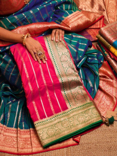 Kaashi Magenta Banarasi Silk Saree with Brocade Pallu