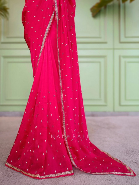 Sangini Red Saree Zari Butti Work