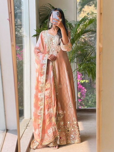 Mehraz Peach Mirror Anarkali Set
