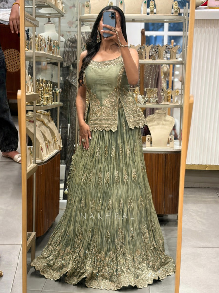 Cressida Green Shimmer Tissue Indo-Western Lehenga