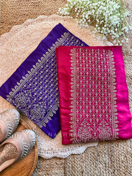Meera Pink Silk Dress Material with Zari Embroidery