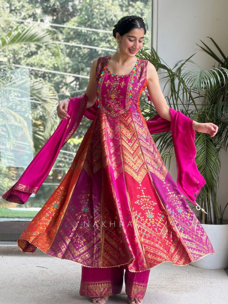 Mayil Multicolor  Banarasi Brocade Silk Blend Anarkali Suit Set