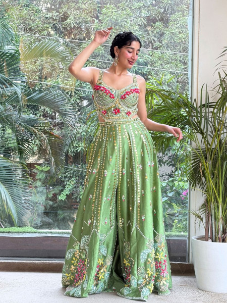 Olive Grove Green Indo-Western Jumpsuit