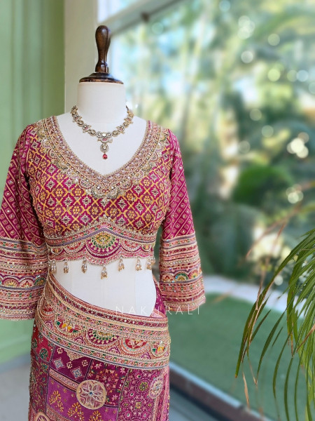 Guzel Wine Gajji Silk Saree with Mosaic Print