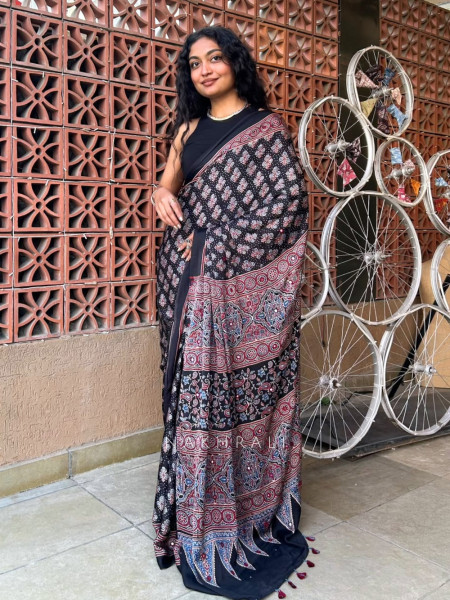 Kashi Black Modal Saree with Ajrakh Print