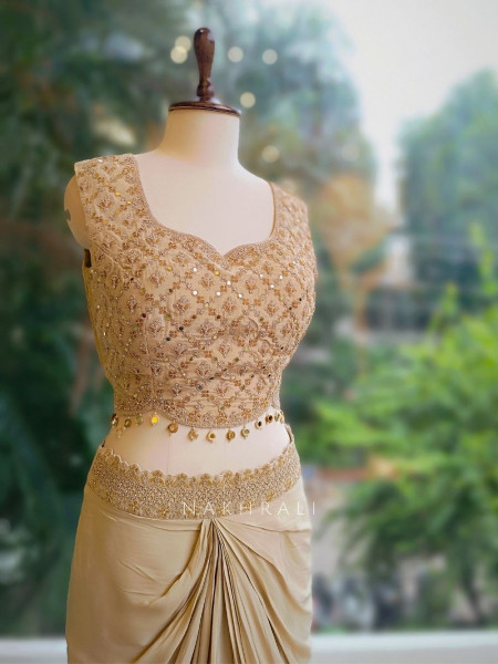 Saanvi Mehendi Green Crop Top Skirt with Embroidered Cape