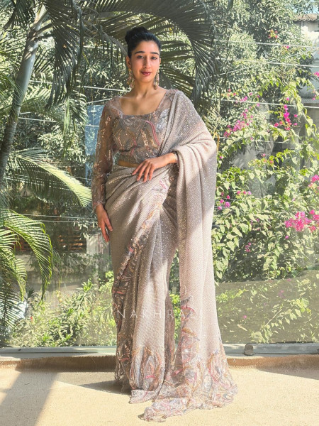 Maria Grey Sequin and Cut Dana Saree Set