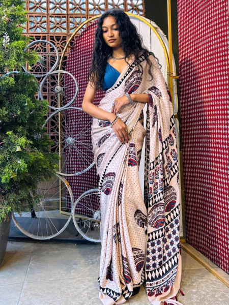 Ivya Cream Modal Printed Saree