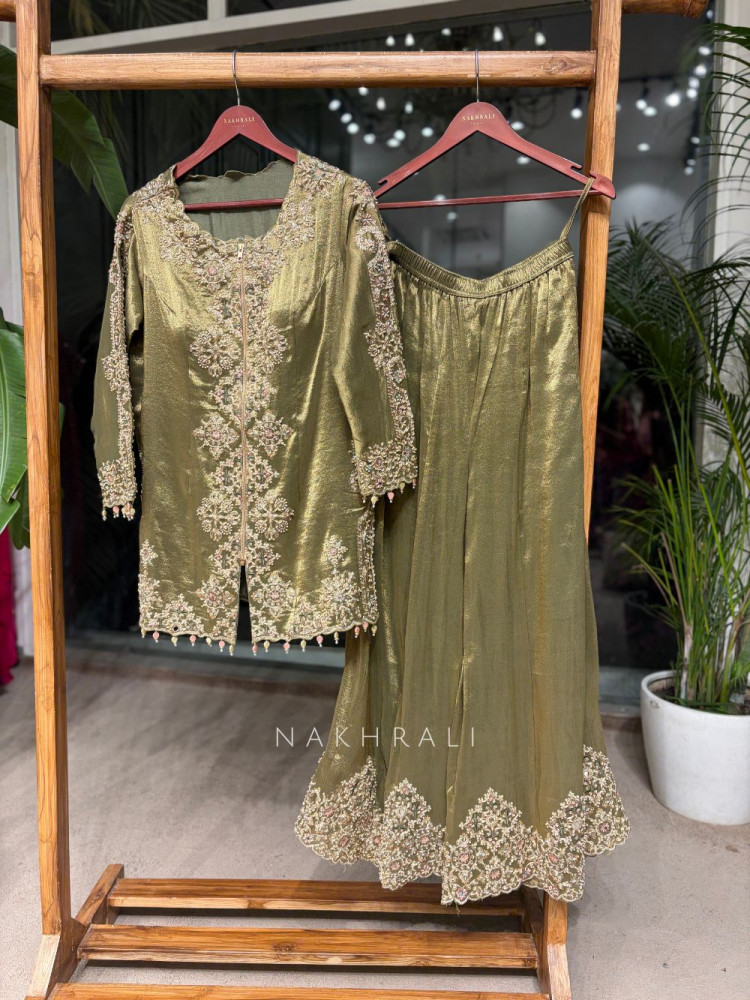 Image of Zareen Green Embellished Kurta Palazzo Set