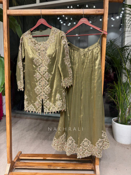 Zareen Green Embellished Kurta Palazzo Set