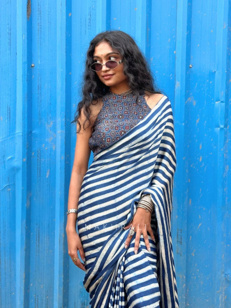 Whimsical Blue Modal Stripe Saree