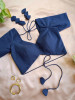 Rhea Blue Cotton V-Cut Blouse with Tie-Back