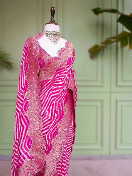 Prathmika Magenta Pure Georgette Saree  Leheriya Gota Patti Work
