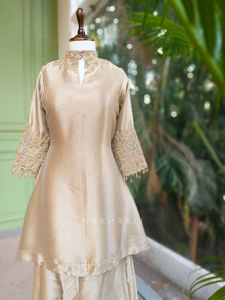 Roselle Blush Zari & Sequin Kurta Palazzo Set