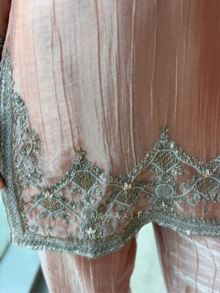 Mrinalini Onion Pink Tissue Silk Suit Set