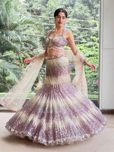 Siren Purple Soft Net, Shimmer Mesh Lehenga Set