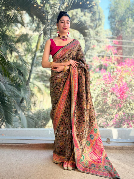 Noorika Black Dola Silk Saree with Woven Zari Work