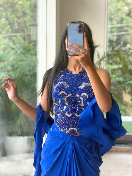 Kalyra Halter Royal Blue Indo-Western Set