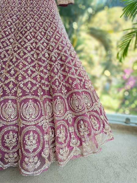 Virel Regal Wine Lehenga Set with Zari and Stone Work