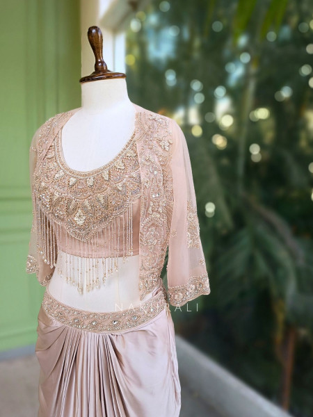 Vireza Ivory Crop Top Skirt Set with Bead and Sequin Work