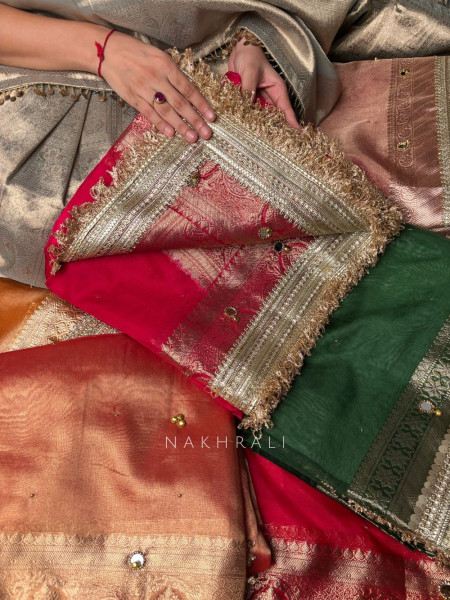 Begum-e-Aftab Red Tissue Organza Silk Saree