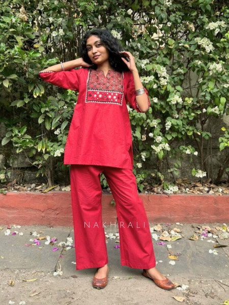 Kriti Red Cotton Co-ord Set