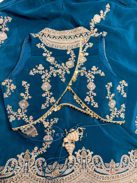 Gulrukh Teal Blue Hand-Embroidered Saree Set