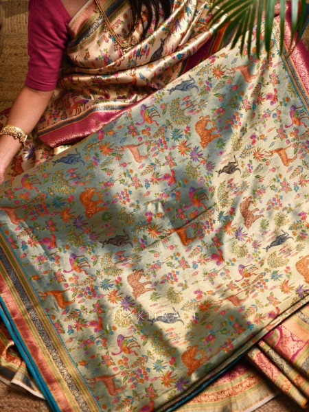 Vantara Rama Zari Weave Saree with Animal Motifs