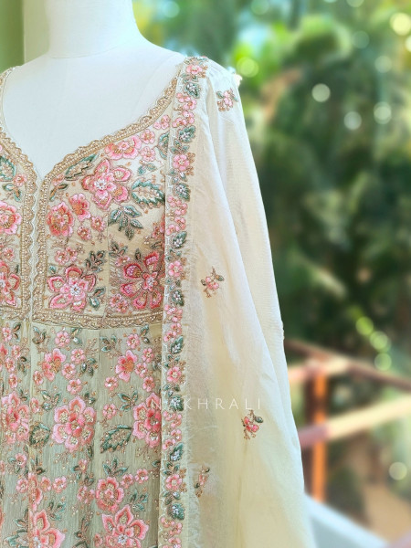 Vyona Cream Indo Western Lehenga with Thread Sequin Work