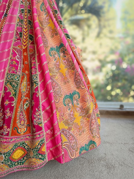 Elvaira Magenta Lehenga Set with Multicolor Patchwork and Sequin Embroidery
