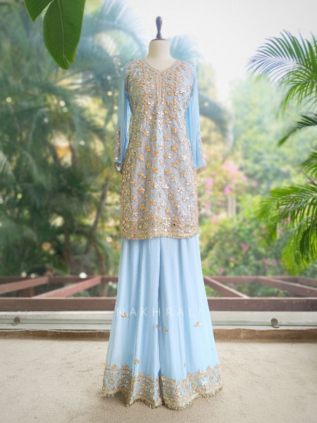 Nivora Sky  Blue Suit Set with Gota Mirror Work