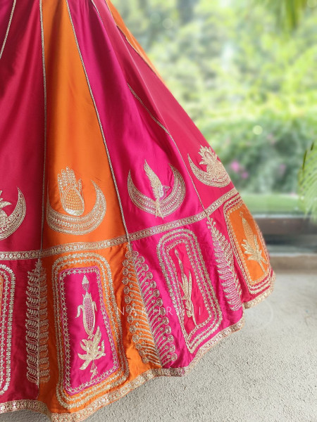 Nishika Rani Pink & Orange Silk Satin Lehenga